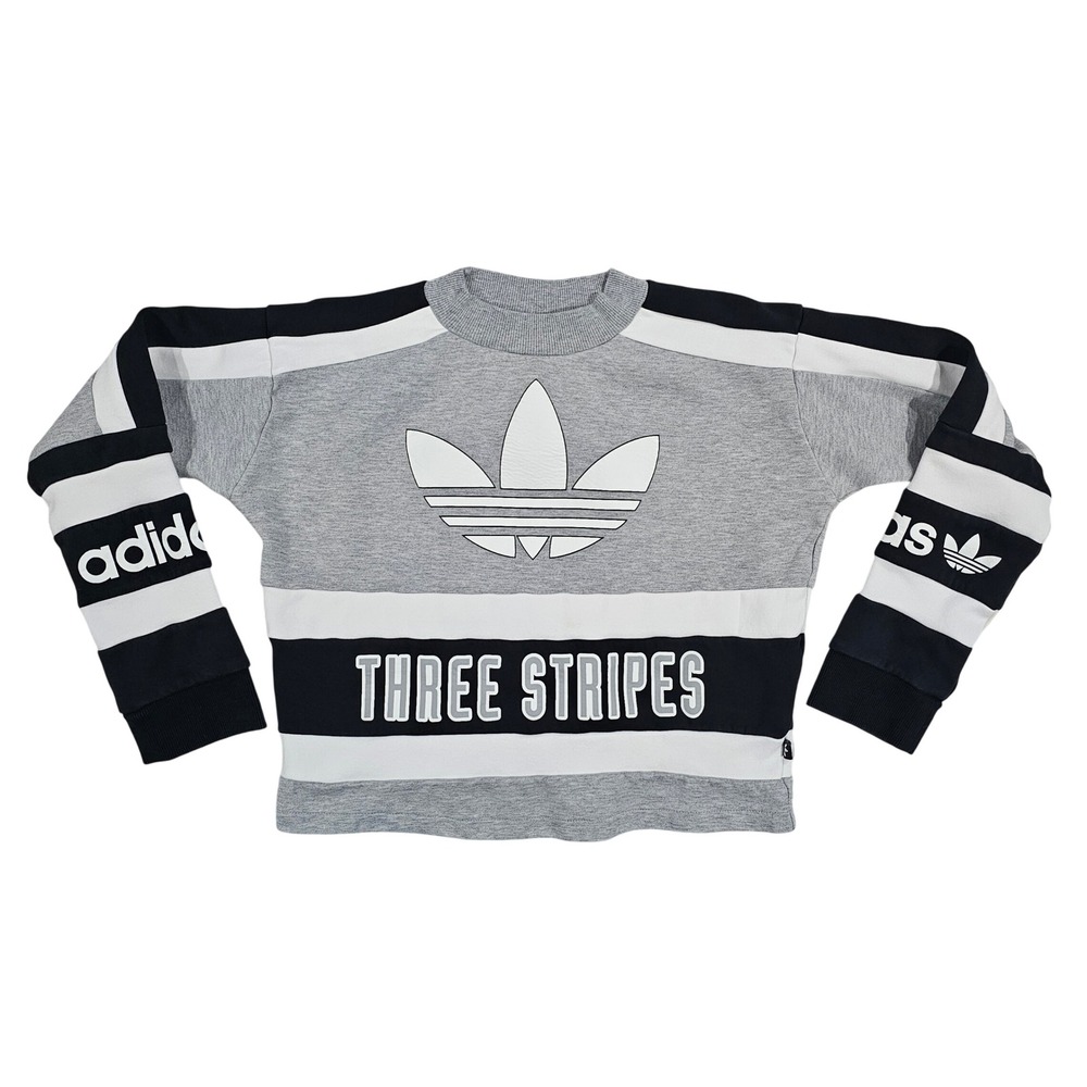Adidas Originals Women Medium Grey Black White Three Stripes Trefoil Sweater